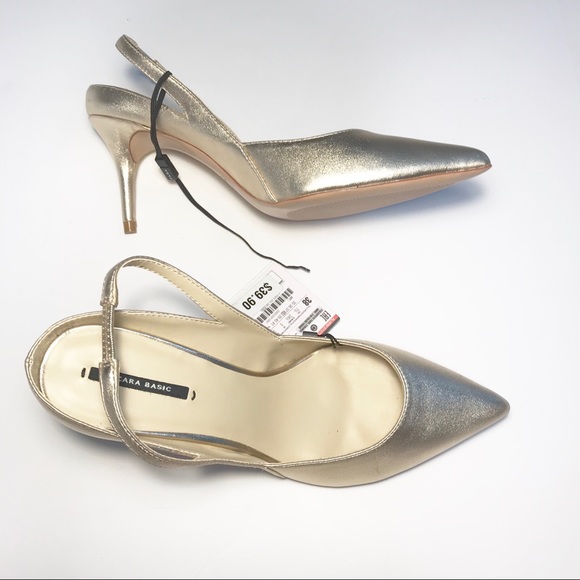 gold slingback heels zara